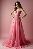 Sparkly Pink A Line Spaghetti Straps Sequined Long Prom Dress