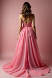 Sparkly Pink A Line Spaghetti Straps Sequined Long Prom Dress