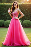 Sparkly Pink A Line Spaghetti Straps Long Prom Dress With Sequin