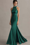 Simple Coffee Satin Halter Mermaid Long Formal Dress
