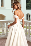 Ivory Satin Spaghetti Straps Sweep Train Wedding Dress