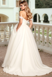 Simple Ivory Off the Shoulder Sweep Train Wedding Dress