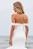 Ivory Off The Shoulder Sweep Train Mermaid Wedding Dress with Cape