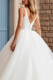 Ivory Tulle A Line V Neck Sweep Train Wedding Dress