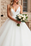 Ivory Tulle A Line V Neck Sweep Train Wedding Dress