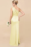 Dusty Sage One Shoulder Sheath Ruched Long Satin Bridesmaid Dress