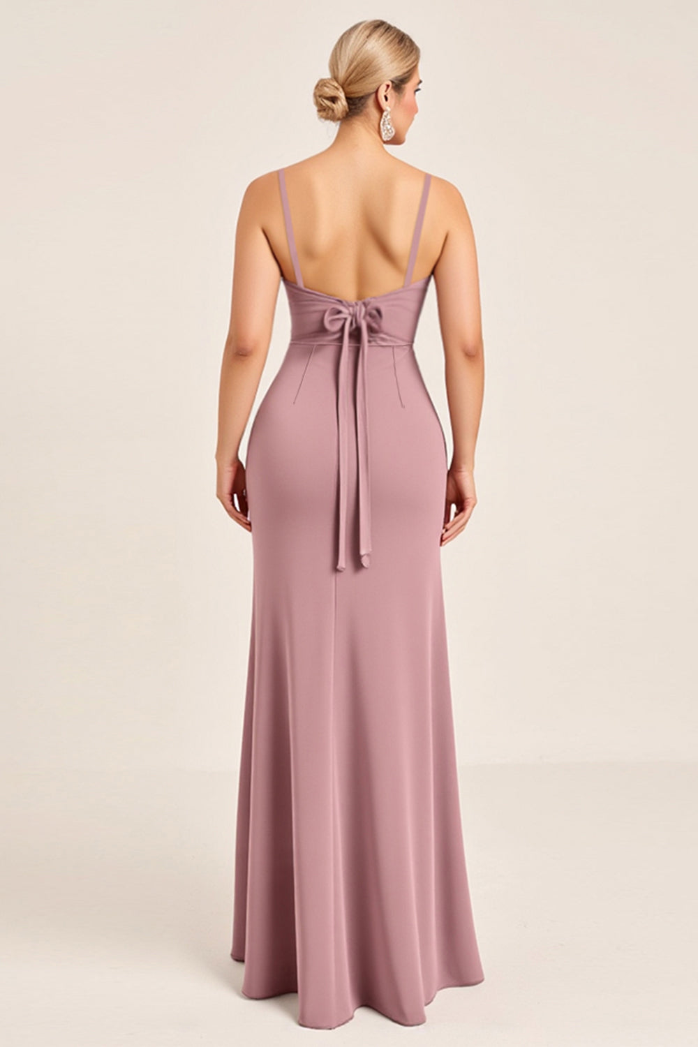 Vintage Mauve Sheath Spaghetti Straps Long Bridesmaid Dress with Slit