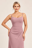 Vintage Mauve Sheath Spaghetti Straps Long Bridesmaid Dress with Slit