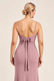 Vintage Mauve Sheath Spaghetti Straps Long Bridesmaid Dress with Slit