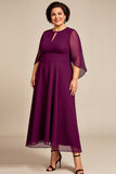 Purple Chiffon A Line Long Plus Size Mother Of The Bride Dress