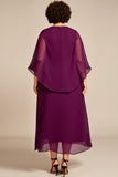 Purple Chiffon A Line Long Plus Size Mother Of The Bride Dress