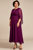 Purple Chiffon A Line Long Plus Size Mother Of The Bride Dress