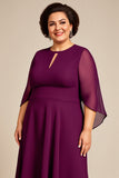 Purple Chiffon A Line Long Plus Size Mother Of The Bride Dress