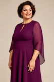 Purple Chiffon A Line Long Plus Size Mother Of The Bride Dress