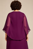 Purple Chiffon A Line Long Plus Size Mother Of The Bride Dress