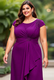 Purple Ruched Chiffon Long Plus Size Mother of the Bride Dress with Beading