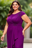 Purple Ruched Chiffon Long Plus Size Mother of the Bride Dress with Beading