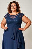 Navy Plus Size Chiffon Mother of the Bride Dress with Lace