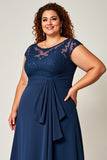 Navy Plus Size Chiffon Mother of the Bride Dress with Lace