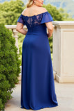 Navy Plus Size Ruched Off the Shoulder Long Mother of the Bride Dress