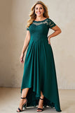 Pine A Line Chiffon Short Sleeves Plus Size Mother of the Bride Dress with Lace