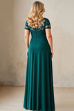 Pine A Line Chiffon Short Sleeves Plus Size Mother of the Bride Dress with Lace