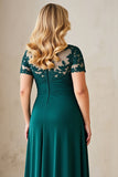 Pine A Line Chiffon Short Sleeves Plus Size Mother of the Bride Dress with Lace