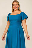 Peacock A Line Satin Square Neck Long Plus Size Mother of the Bride Dress