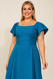 Peacock A Line Satin Square Neck Long Plus Size Mother of the Bride Dress
