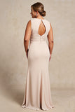 Apricot Sheath Cut Out Ruffled Long Plus Size Mother of the Bride Dress