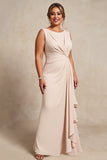 Apricot Sheath Cut Out Ruffled Long Plus Size Mother of the Bride Dress