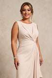 Apricot Sheath Cut Out Ruffled Long Plus Size Mother of the Bride Dress