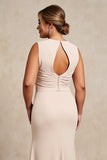 Apricot Sheath Cut Out Ruffled Long Plus Size Mother of the Bride Dress