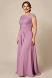 Dusty Rose A Line Chiffon Lace Plus Size Long Mother of the Bride Dress