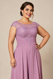 Dusty Rose A Line Chiffon Lace Plus Size Long Mother of the Bride Dress