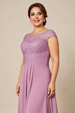 Dusty Rose A Line Chiffon Lace Plus Size Long Mother of the Bride Dress