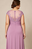 Dusty Rose A Line Chiffon Lace Plus Size Long Mother of the Bride Dress