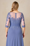 Dusty Blue A Line Chiffon Lace Plus Size Long Mother of the Bride Dress