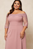 Dusty Rose A Line Off The Shoulder Satin Plus Size Long Mother of the Bride Dress