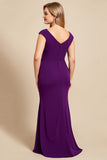 Purple Boat Neck Mermaid Chiffon Plus Size Long Mother of the Bride Dress