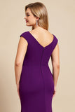 Purple Boat Neck Mermaid Chiffon Plus Size Long Mother of the Bride Dress