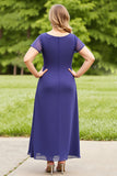 Navy Chiffon Ruched Plus Size Long Mother of the Bride Dress