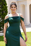 Pine Sheath Cold Shoulder Ruched Long Bridesmaid Dress