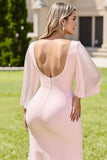 Candy Pink Mermaid Long Sleeves Plus Size Long Bridesmaid Dress