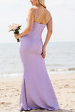 Lilac Satin Mermaid Spaghetti Straps Long Bridesmaid Dress
