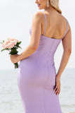 Lilac Satin Mermaid Spaghetti Straps Long Bridesmaid Dress