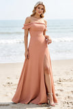Sunset A Line Off The Shoulder Long Bridesmaid Dress