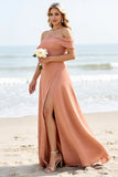 Sunset A Line Off The Shoulder Long Bridesmaid Dress