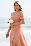 Sunset A Line Off The Shoulder Long Bridesmaid Dress