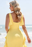 Daffodil Sheath Spaghetti Straps Chiffon Long Bridesmaid Dress